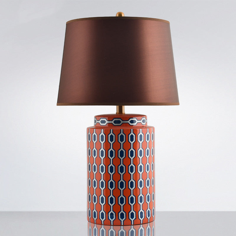 Jar Shaped Night Table Light Modernist Ceramics 1 Head Blue/Orange Finish Fabric Desk Lamp for Bedside Orange Clearhalo 'Lamps' 'Table Lamps' Lighting' 730958