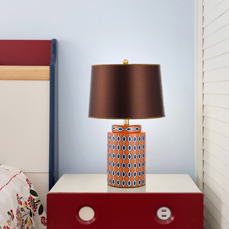 Jar Shaped Night Table Light Modernist Ceramics 1 Head Blue/Orange Finish Fabric Desk Lamp for Bedside Clearhalo 'Lamps' 'Table Lamps' Lighting' 730959