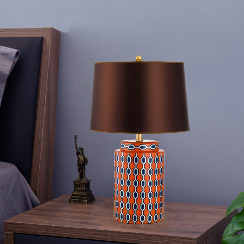 Jar Shaped Night Table Light Modernist Ceramics 1 Head Blue/Orange Finish Fabric Desk Lamp for Bedside Clearhalo 'Lamps' 'Table Lamps' Lighting' 730960