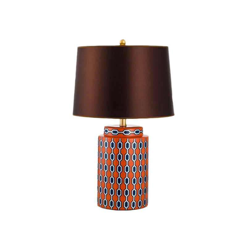 Jar Shaped Night Table Light Modernist Ceramics 1 Head Blue/Orange Finish Fabric Desk Lamp for Bedside Clearhalo 'Lamps' 'Table Lamps' Lighting' 730961