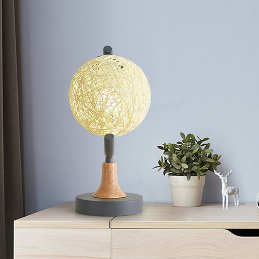 Metallic Globe Nightstand Light Asia Style 1 Light Table Lamp in White/Grey/Green with Rattan Shade Clearhalo 'Lamps' 'Table Lamps' Lighting' 730963
