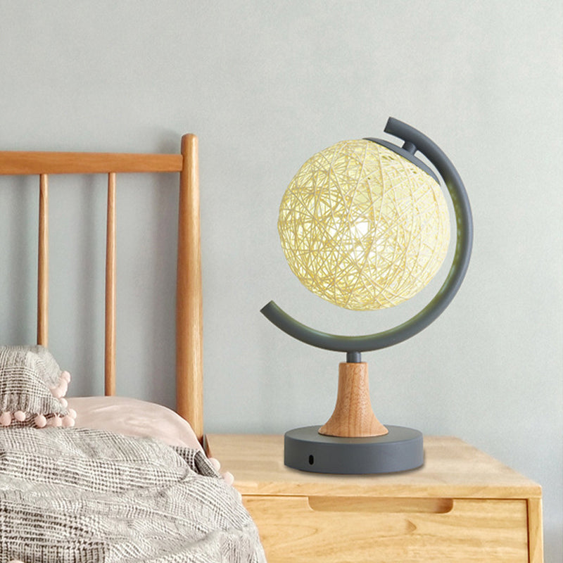 Metallic Globe Nightstand Light Asia Style 1 Light Table Lamp in White/Grey/Green with Rattan Shade Clearhalo 'Lamps' 'Table Lamps' Lighting' 730964
