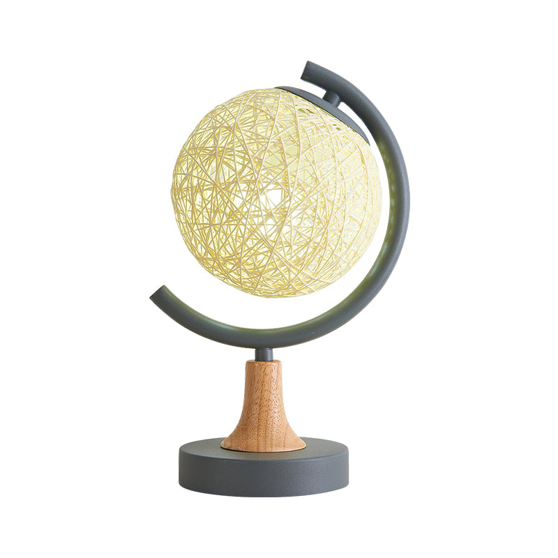 Metallic Globe Nightstand Light Asia Style 1 Light Table Lamp in White/Grey/Green with Rattan Shade Clearhalo 'Lamps' 'Table Lamps' Lighting' 730965