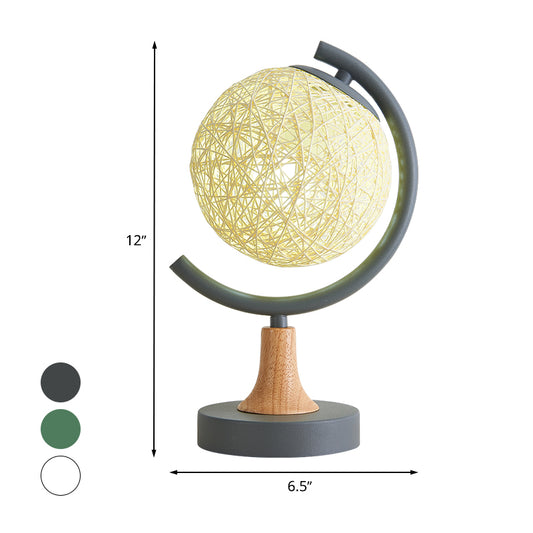 Metallic Globe Nightstand Light Asia Style 1 Light Table Lamp in White/Grey/Green with Rattan Shade Clearhalo 'Lamps' 'Table Lamps' Lighting' 730966