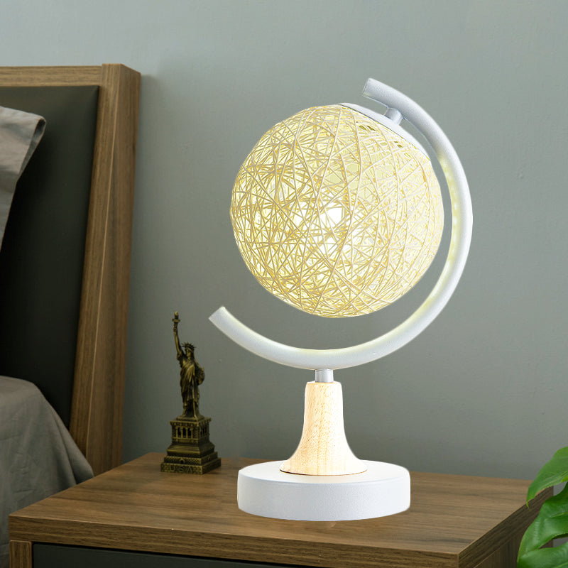 Metallic Globe Nightstand Light Asia Style 1 Light Table Lamp in White/Grey/Green with Rattan Shade White Clearhalo 'Lamps' 'Table Lamps' Lighting' 730967