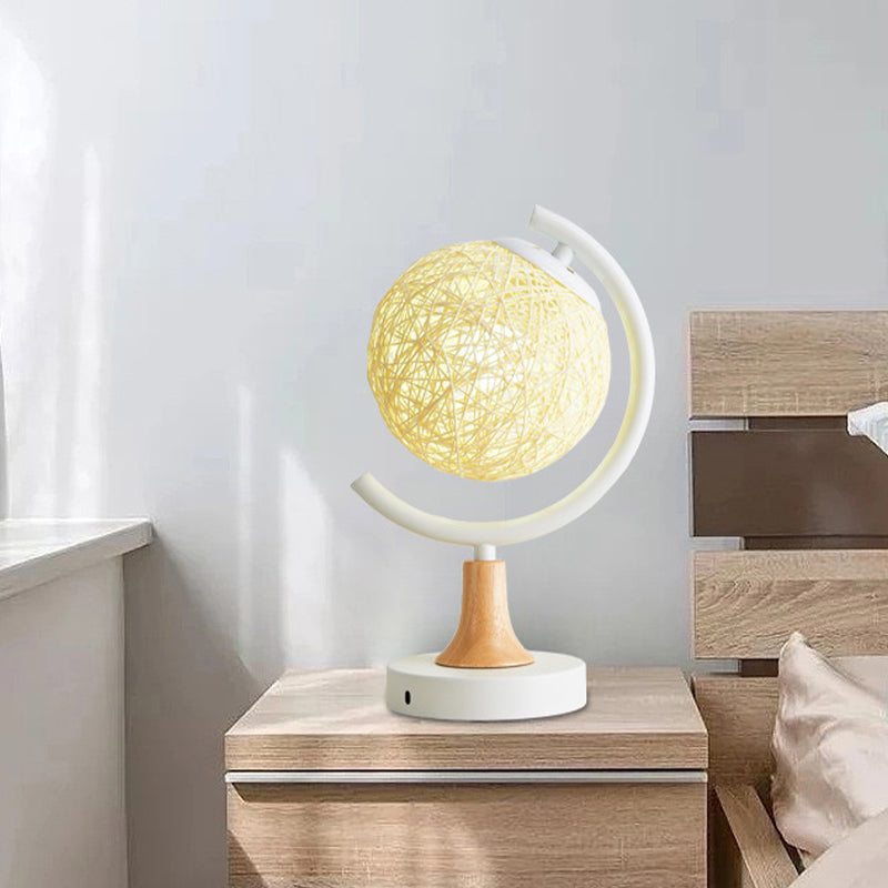 Metallic Globe Nightstand Light Asia Style 1 Light Table Lamp in White/Grey/Green with Rattan Shade Clearhalo 'Lamps' 'Table Lamps' Lighting' 730968