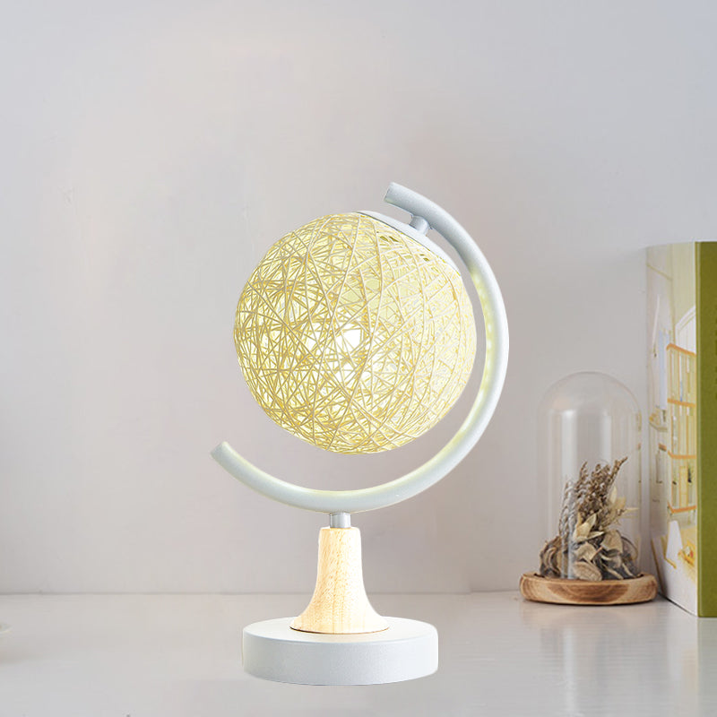 Metallic Globe Nightstand Light Asia Style 1 Light Table Lamp in White/Grey/Green with Rattan Shade Clearhalo 'Lamps' 'Table Lamps' Lighting' 730969