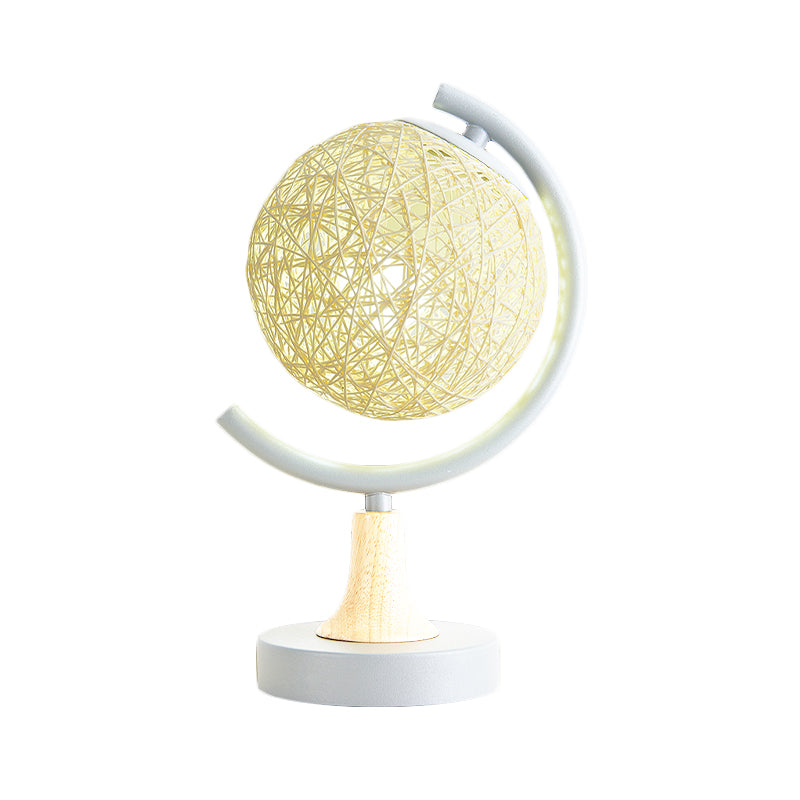 Metallic Globe Nightstand Light Asia Style 1 Light Table Lamp in White/Grey/Green with Rattan Shade Clearhalo 'Lamps' 'Table Lamps' Lighting' 730970
