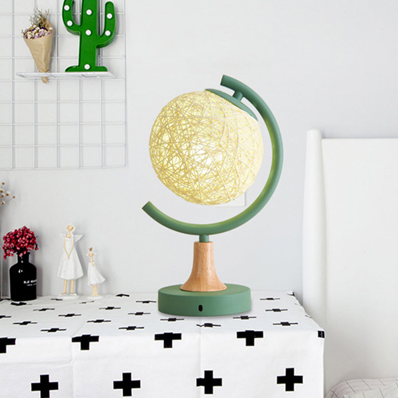 Metallic Globe Nightstand Light Asia Style 1 Light Table Lamp in White/Grey/Green with Rattan Shade Clearhalo 'Lamps' 'Table Lamps' Lighting' 730972