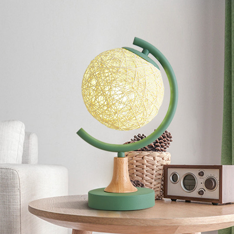 Metallic Globe Nightstand Light Asia Style 1 Light Table Lamp in White/Grey/Green with Rattan Shade Clearhalo 'Lamps' 'Table Lamps' Lighting' 730973