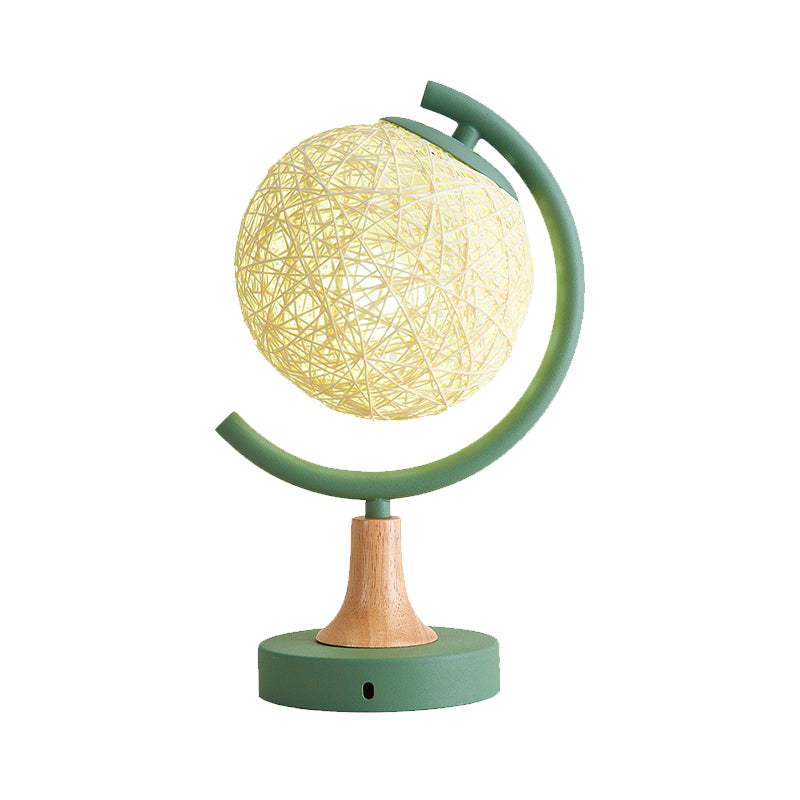 Metallic Globe Nightstand Light Asia Style 1 Light Table Lamp in White/Grey/Green with Rattan Shade Clearhalo 'Lamps' 'Table Lamps' Lighting' 730974