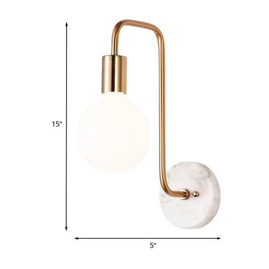 Postmodern Sphere Wall Sconce Lamp White Glass 1 Light Bedroom Wall Light Fixture in Gold with Marble Backplate Clearhalo 'Cast Iron' 'Glass' 'Industrial' 'Modern wall lights' 'Modern' 'Tiffany' 'Traditional wall lights' 'Wall Lamps & Sconces' 'Wall Lights' Lighting' 730994
