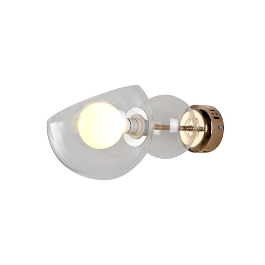 1 Head Bedroom Wall Lamp Postmodern Brass Wall Sconce Light with Dome Clear/Amber Glass Shade Clearhalo 'Cast Iron' 'Glass' 'Industrial' 'Modern wall lights' 'Modern' 'Tiffany' 'Traditional wall lights' 'Wall Lamps & Sconces' 'Wall Lights' Lighting' 730998