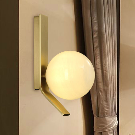 Ball Frosted Glass Sconce Fixture Luxury 1 Bulb Brass Wall Mounted Lighting with Curved Metal Backplate Brass Clearhalo 'Cast Iron' 'Glass' 'Industrial' 'Modern wall lights' 'Modern' 'Tiffany' 'Traditional wall lights' 'Wall Lamps & Sconces' 'Wall Lights' Lighting' 731004