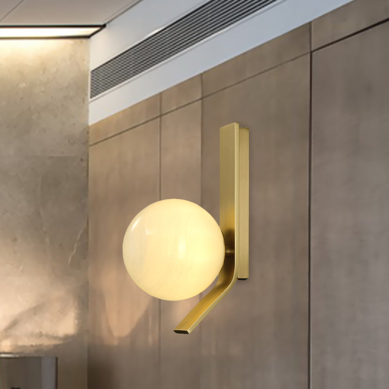 Ball Frosted Glass Sconce Fixture Luxury 1 Bulb Brass Wall Mounted Lighting with Curved Metal Backplate Clearhalo 'Cast Iron' 'Glass' 'Industrial' 'Modern wall lights' 'Modern' 'Tiffany' 'Traditional wall lights' 'Wall Lamps & Sconces' 'Wall Lights' Lighting' 731005