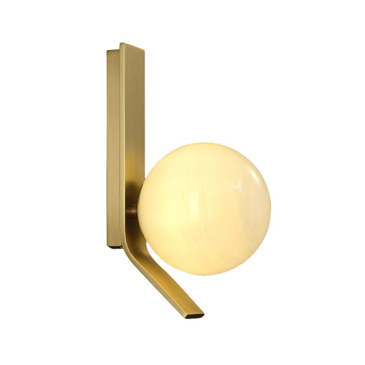 Ball Frosted Glass Sconce Fixture Luxury 1 Bulb Brass Wall Mounted Lighting with Curved Metal Backplate Clearhalo 'Cast Iron' 'Glass' 'Industrial' 'Modern wall lights' 'Modern' 'Tiffany' 'Traditional wall lights' 'Wall Lamps & Sconces' 'Wall Lights' Lighting' 731007