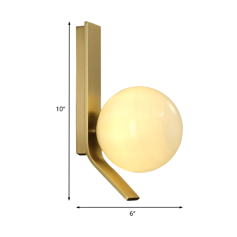 Ball Frosted Glass Sconce Fixture Luxury 1 Bulb Brass Wall Mounted Lighting with Curved Metal Backplate Clearhalo 'Cast Iron' 'Glass' 'Industrial' 'Modern wall lights' 'Modern' 'Tiffany' 'Traditional wall lights' 'Wall Lamps & Sconces' 'Wall Lights' Lighting' 731008