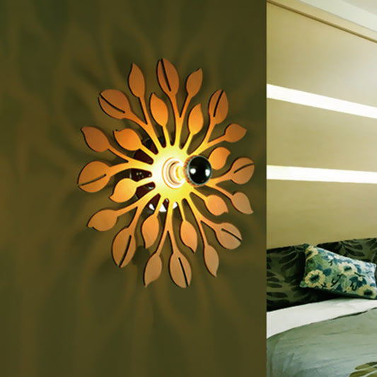 Wooden Floral Wall Lamp Sconce Simple Style 1 Head Beige Wall Lighting Fixture for Bedroom Clearhalo 'Modern wall lights' 'Modern' 'Wall Lamps & Sconces' 'Wall Lights' Lighting' 731010