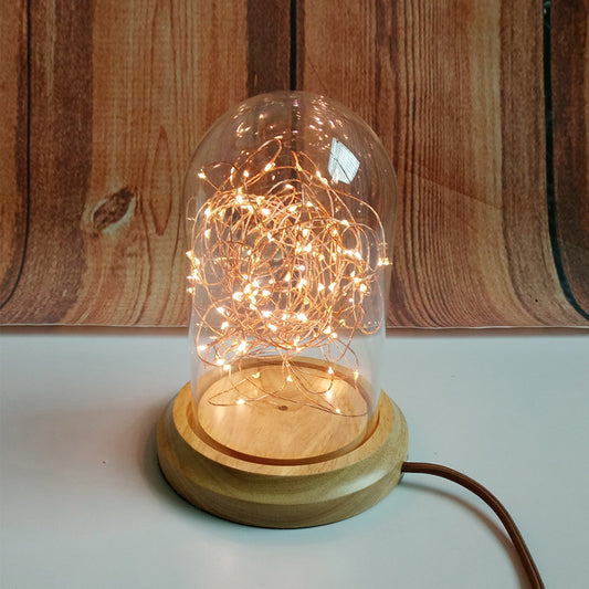 Modern LED Night Table Light Beige Bell Plug-In Desk Lamp with Clear Glass Shade, Wood Base Clear Clearhalo 'Lamps' 'Table Lamps' Lighting' 731024