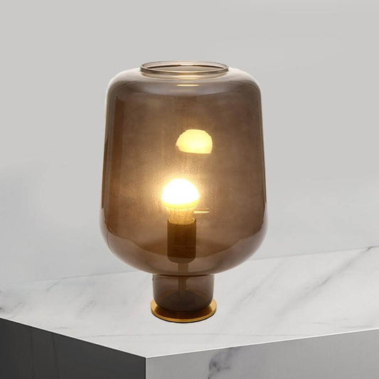 1 Bulb Bedroom Night Table Light Post Modern Brass Desk Lamp with Jar Smoke Gray Glass Shade Clearhalo 'Lamps' 'Table Lamps' Lighting' 731034-sw