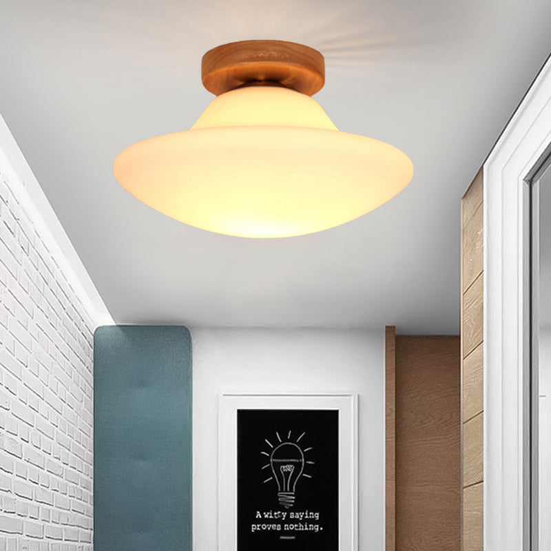 Modern Mushroom Flush Mount Lighting Milk White Glass 1 Head Corridor Flushmount in Gold White Clearhalo 'Ceiling Lights' 'Close To Ceiling Lights' 'Close to ceiling' 'Flush mount' Lighting' 731054