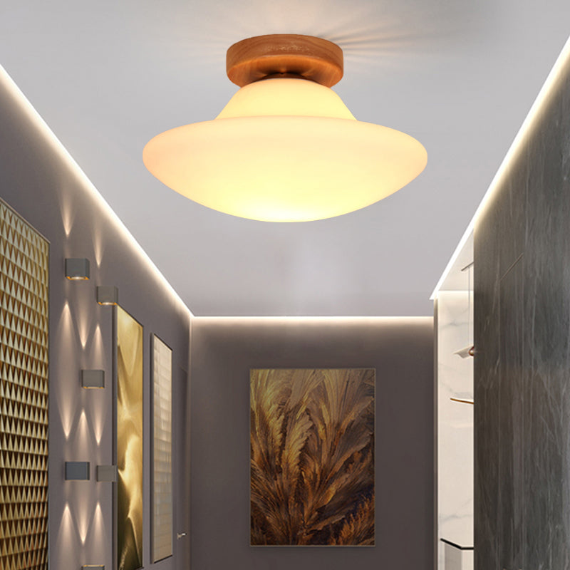 Modern Mushroom Flush Mount Lighting Milk White Glass 1 Head Corridor Flushmount in Gold Clearhalo 'Ceiling Lights' 'Close To Ceiling Lights' 'Close to ceiling' 'Flush mount' Lighting' 731055