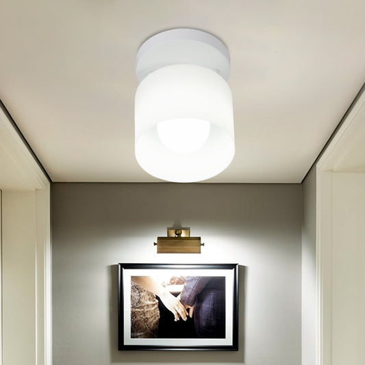 Cylinder Bedroom Flush Ceiling Lighting White Glass 1 Bulb Simple Flush Mounted Lamp White Clearhalo 'Ceiling Lights' 'Close To Ceiling Lights' 'Close to ceiling' 'Flush mount' Lighting' 731064