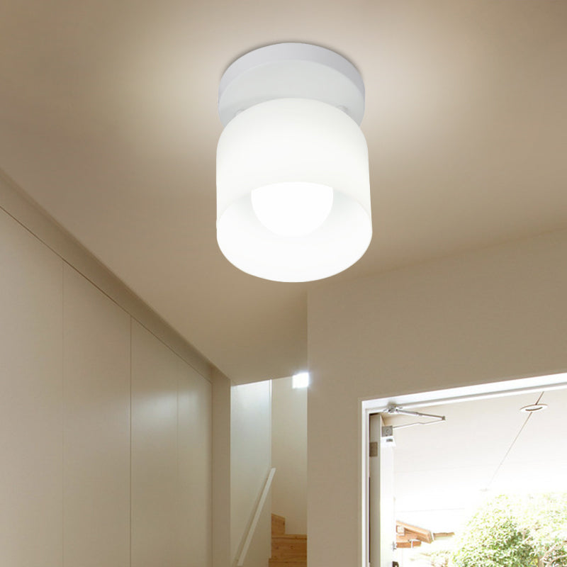 Cylinder Bedroom Flush Ceiling Lighting White Glass 1 Bulb Simple Flush Mounted Lamp Clearhalo 'Ceiling Lights' 'Close To Ceiling Lights' 'Close to ceiling' 'Flush mount' Lighting' 731065