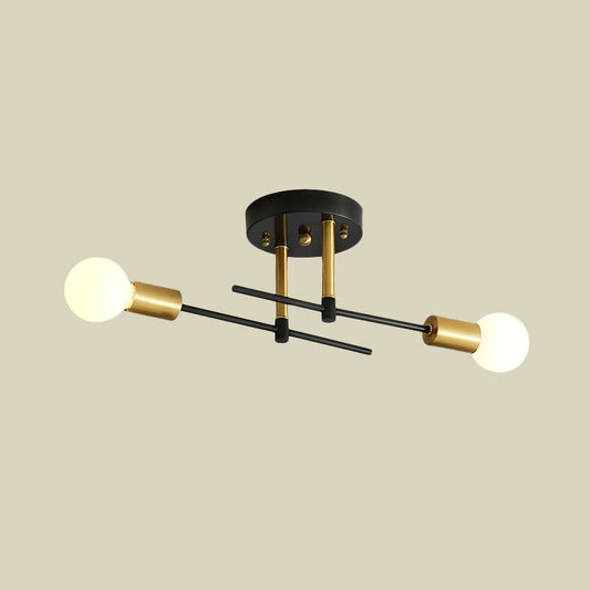 Minimalist Linear Semi Flush Mount Iron 2 Bulbs Bedroom Flush Ceiling Light Fixture in Black Clearhalo 'Ceiling Lights' 'Close To Ceiling Lights' 'Close to ceiling' 'Glass shade' 'Glass' 'Pendant Lights' 'Semi-flushmount' Lighting' 731095