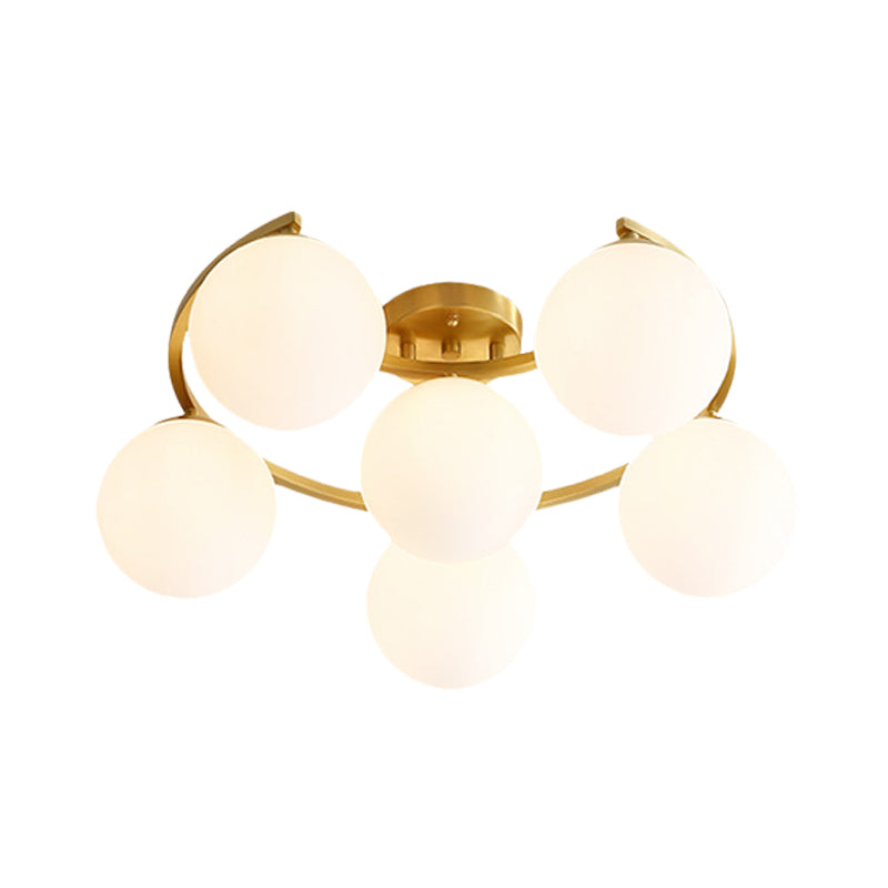 Gold Ball Semi Flushmount Modernist 3/6/8-Light Cream Glass LED Flush Mounted Lamp with Moon Design Clearhalo 'Ceiling Lights' 'Close To Ceiling Lights' 'Close to ceiling' 'Glass shade' 'Glass' 'Semi-flushmount' Lighting' 731127