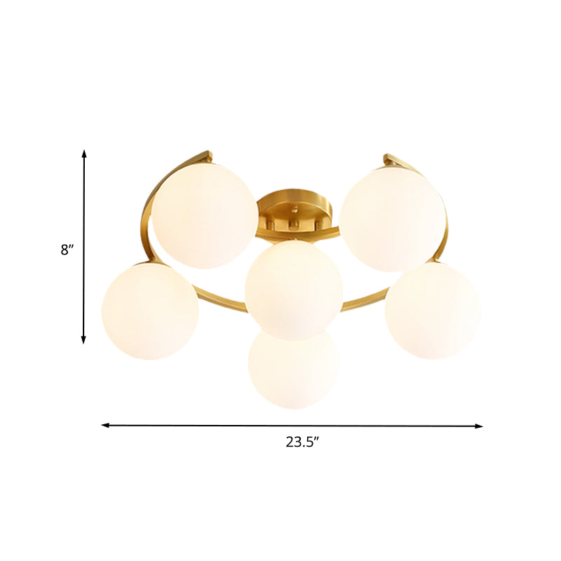 Gold Ball Semi Flushmount Modernist 3/6/8-Light Cream Glass LED Flush Mounted Lamp with Moon Design Clearhalo 'Ceiling Lights' 'Close To Ceiling Lights' 'Close to ceiling' 'Glass shade' 'Glass' 'Semi-flushmount' Lighting' 731129