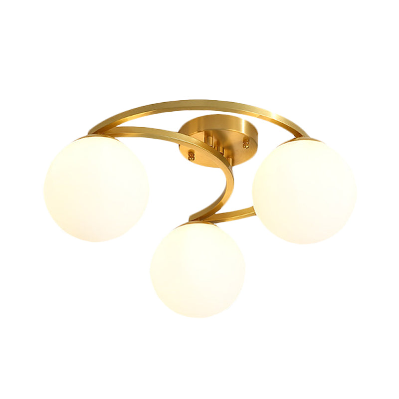 Gold Ball Semi Flushmount Modernist 3/6/8-Light Cream Glass LED Flush Mounted Lamp with Moon Design Clearhalo 'Ceiling Lights' 'Close To Ceiling Lights' 'Close to ceiling' 'Glass shade' 'Glass' 'Semi-flushmount' Lighting' 731132