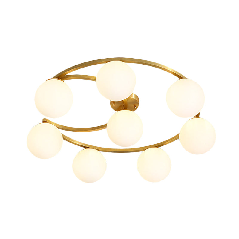 Gold Ball Semi Flushmount Modernist 3/6/8-Light Cream Glass LED Flush Mounted Lamp with Moon Design Clearhalo 'Ceiling Lights' 'Close To Ceiling Lights' 'Close to ceiling' 'Glass shade' 'Glass' 'Semi-flushmount' Lighting' 731136