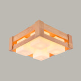 White Glass Square Flushmount Light Modern Asia 4-Light Wood LED Flush Lamp for Living Room Clearhalo 'Ceiling Lights' 'Close To Ceiling Lights' 'Close to ceiling' 'Flush mount' Lighting' 731165