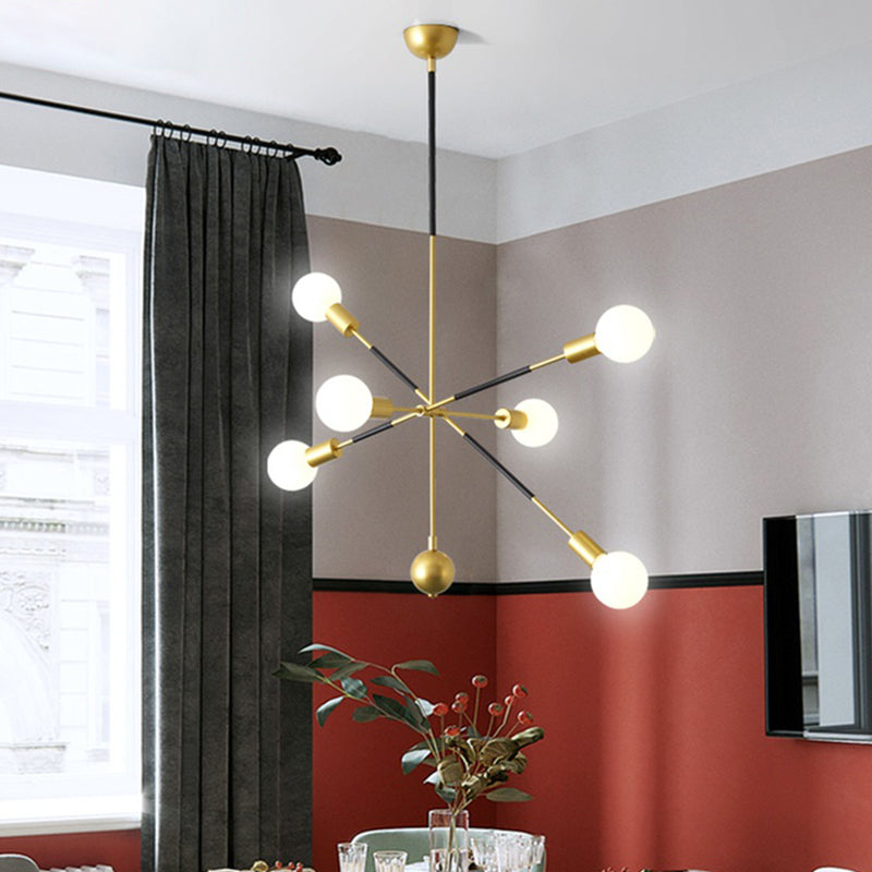 Linear Hanging Chandelier Modern Metal 6 Lights Living Room Sputnik Pendant Lamp in Black and Gold Black-Gold Clearhalo 'Ceiling Lights' 'Chandeliers' 'Modern Chandeliers' 'Modern' Lighting' 731199