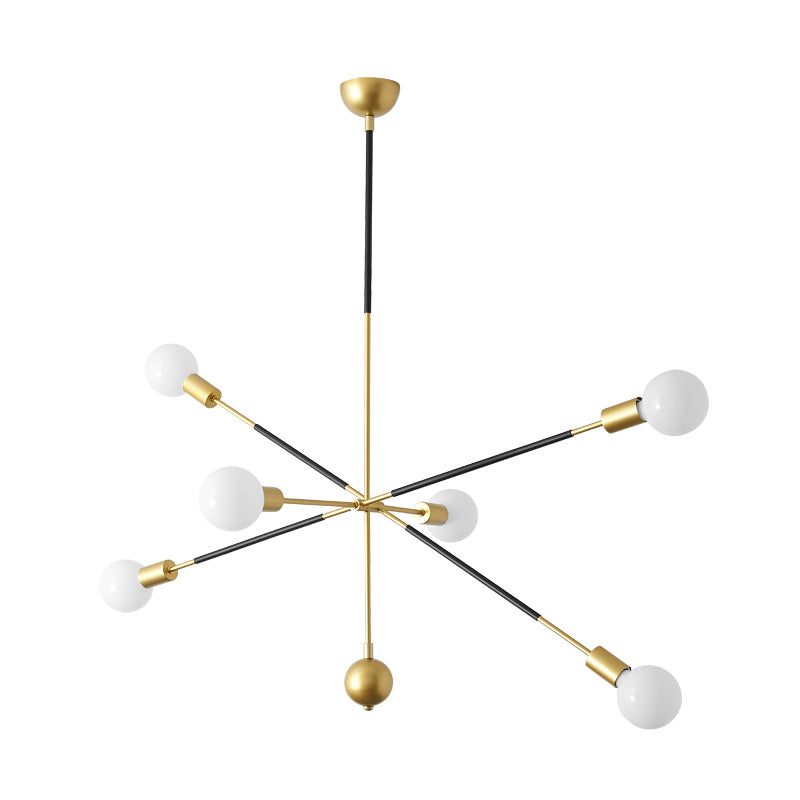 Linear Hanging Chandelier Modern Metal 6 Lights Living Room Sputnik Pendant Lamp in Black and Gold Clearhalo 'Ceiling Lights' 'Chandeliers' 'Modern Chandeliers' 'Modern' Lighting' 731202