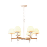 Modernist Jar Shape Hanging Light Frosted White Glass 6 Lights Bedroom Radial Chandelier in Wood Clearhalo 'Ceiling Lights' 'Chandeliers' 'Glass shade' 'Glass' 'Modern Chandeliers' 'Modern' Lighting' 731230