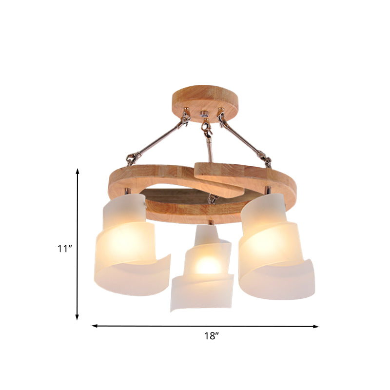 Spiral Panel Living Room Chandelier Lighting White Frosted Glass 3/5 Bulbs Modern Suspension Pendant with Wood Shelf Clearhalo 'Ceiling Lights' 'Chandeliers' 'Glass shade' 'Glass' 'Modern Chandeliers' 'Modern' 'Pendant Lights' Lighting' 731246