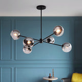 Smoke Gray Glass Ball Chandelier Lighting Minimalist 6-Bulb Black Finish Sputnik Pendant Lamp Fixture Smoke Gray Clearhalo 'Ceiling Lights' 'Chandeliers' 'Glass shade' 'Glass' 'Modern Chandeliers' 'Modern' Lighting' 731270