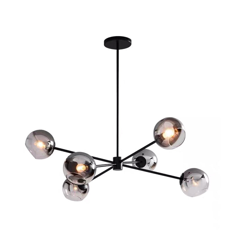 Smoke Gray Glass Ball Chandelier Lighting Minimalist 6-Bulb Black Finish Sputnik Pendant Lamp Fixture Clearhalo 'Ceiling Lights' 'Chandeliers' 'Glass shade' 'Glass' 'Modern Chandeliers' 'Modern' Lighting' 731273