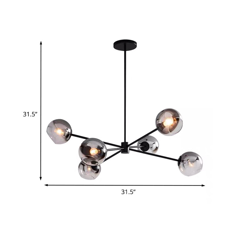 Smoke Gray Glass Ball Chandelier Lighting Minimalist 6-Bulb Black Finish Sputnik Pendant Lamp Fixture Clearhalo 'Ceiling Lights' 'Chandeliers' 'Glass shade' 'Glass' 'Modern Chandeliers' 'Modern' Lighting' 731274