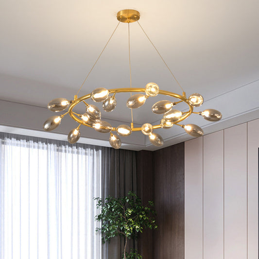 Metal Garland Chandelier Light Fixture Post Modern 20 Bulbs Gold LED Ceiling Pendant Lamp Gold Clearhalo 'Ceiling Lights' 'Chandeliers' 'Glass shade' 'Glass' 'Modern Chandeliers' 'Modern' Lighting' 731298