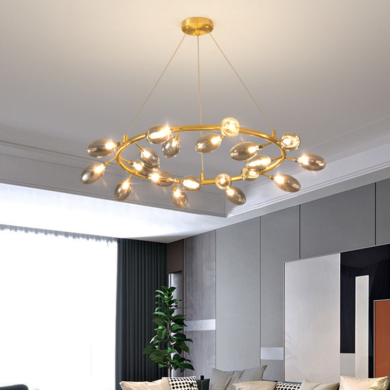 Metal Garland Chandelier Light Fixture Post Modern 20 Bulbs Gold LED Ceiling Pendant Lamp Clearhalo 'Ceiling Lights' 'Chandeliers' 'Glass shade' 'Glass' 'Modern Chandeliers' 'Modern' Lighting' 731299