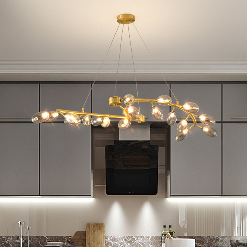 Grape Shape Metallic Hanging Chandelier Post-Modern 20-Head Gold Finish Ceiling Suspension Light Gold Clearhalo 'Ceiling Lights' 'Chandeliers' 'Glass shade' 'Glass' 'Modern Chandeliers' 'Modern' Lighting' 731303