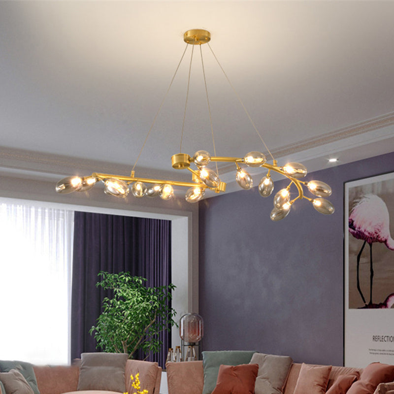 Grape Shape Metallic Hanging Chandelier Post-Modern 20-Head Gold Finish Ceiling Suspension Light Clearhalo 'Ceiling Lights' 'Chandeliers' 'Glass shade' 'Glass' 'Modern Chandeliers' 'Modern' Lighting' 731304