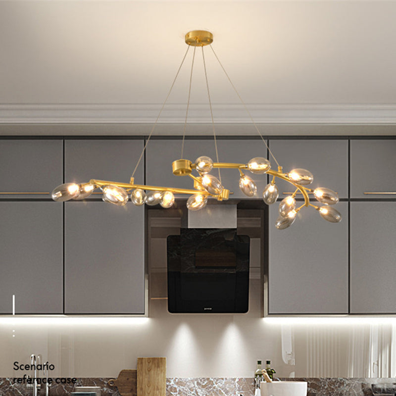 Grape Shape Metallic Hanging Chandelier Post-Modern 20-Head Gold Finish Ceiling Suspension Light Clearhalo 'Ceiling Lights' 'Chandeliers' 'Glass shade' 'Glass' 'Modern Chandeliers' 'Modern' Lighting' 731305