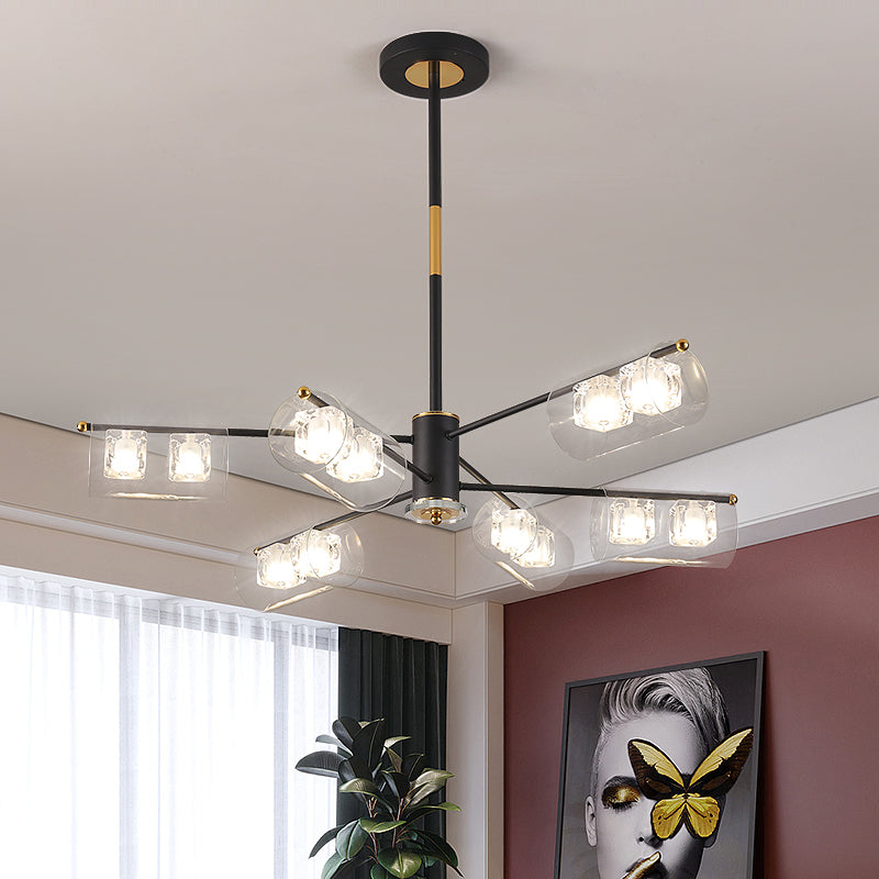 Black Finish Tube Pendant Lamp Kit Modernism 12 Lights Clear Glass LED Ceiling Chandelier Black Clearhalo 'Ceiling Lights' 'Chandeliers' 'Glass shade' 'Glass' 'Modern Chandeliers' 'Modern' Lighting' 731317