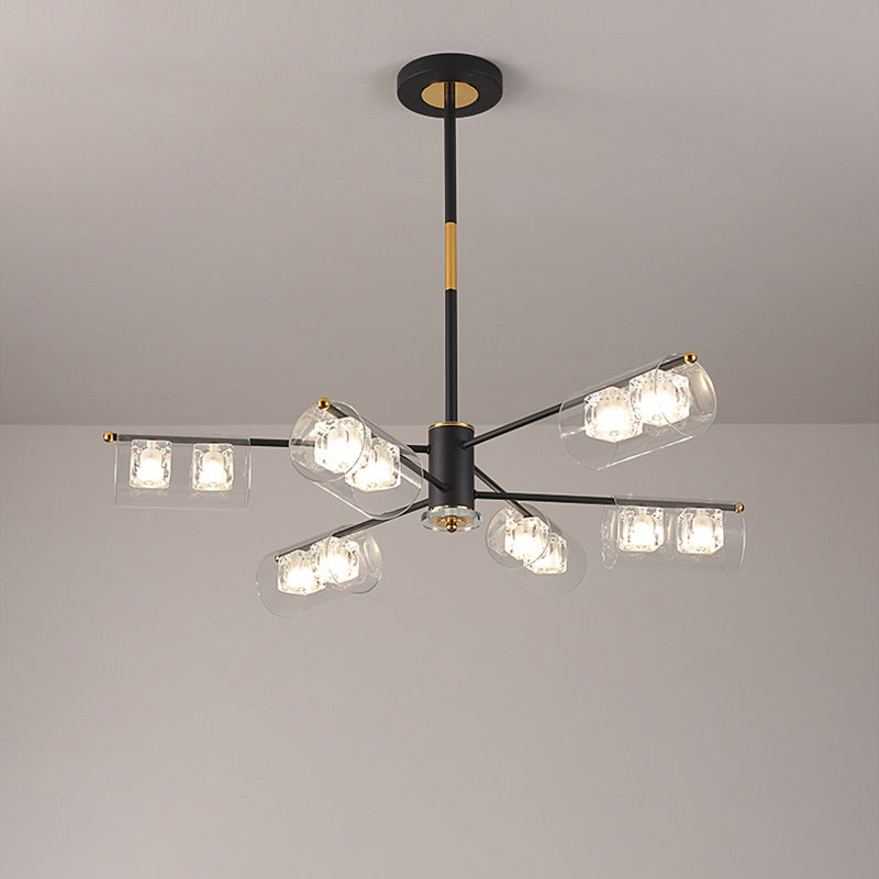 Black Finish Tube Pendant Lamp Kit Modernism 12 Lights Clear Glass LED Ceiling Chandelier Clearhalo 'Ceiling Lights' 'Chandeliers' 'Glass shade' 'Glass' 'Modern Chandeliers' 'Modern' Lighting' 731318