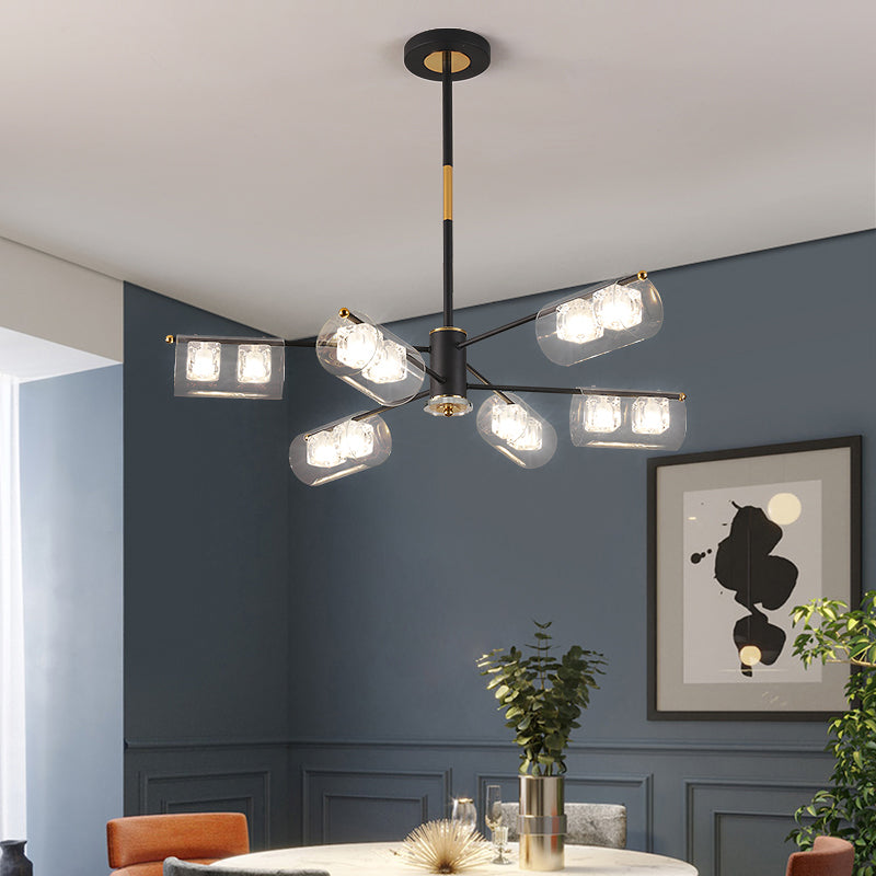 Black Finish Tube Pendant Lamp Kit Modernism 12 Lights Clear Glass LED Ceiling Chandelier Clearhalo 'Ceiling Lights' 'Chandeliers' 'Glass shade' 'Glass' 'Modern Chandeliers' 'Modern' Lighting' 731319