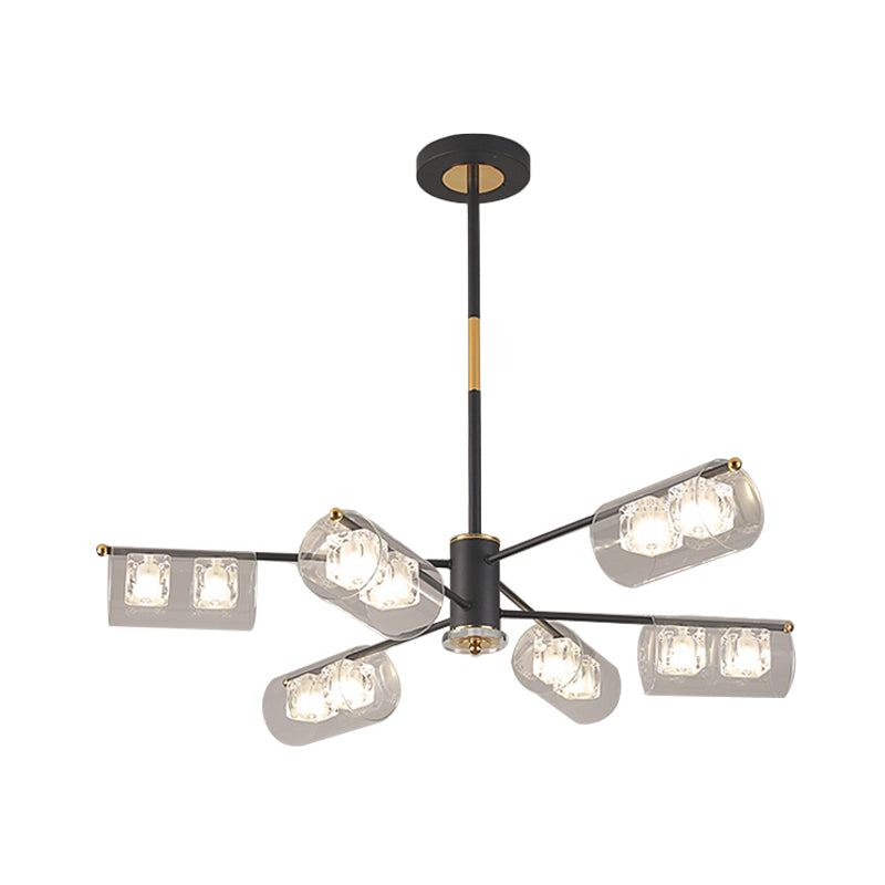 Black Finish Tube Pendant Lamp Kit Modernism 12 Lights Clear Glass LED Ceiling Chandelier Clearhalo 'Ceiling Lights' 'Chandeliers' 'Glass shade' 'Glass' 'Modern Chandeliers' 'Modern' Lighting' 731320